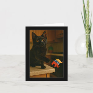 Cat Knocking Trump Off Counter Table Ledge Funny Card