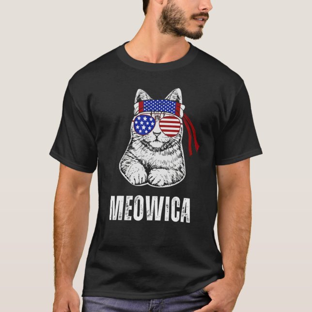 Cat Labor Day Meowica Merica Men USA American Flag T-Shirt (Front)