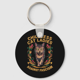 Cat Ladies Against Fascism Funny Cat Feminist  Key Ring