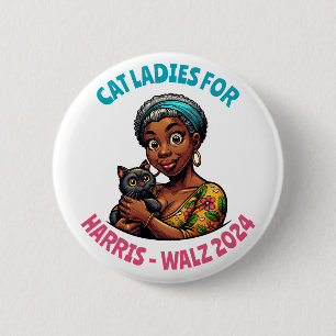 Cat Ladies for Harris and Walz Political Humour 6 Cm Round Badge