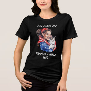 Cat Ladies for Harris and Walz Political Humour Tri-Blend Shirt