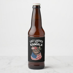 Cat Ladies For Kamala Cat Lady Harris Election Beer Bottle Label
