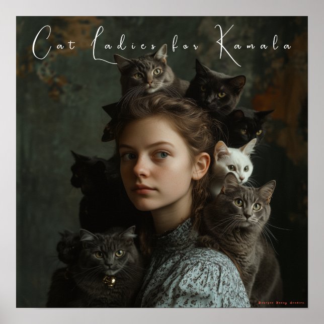 Cat Ladies for Kamala Fine Art Poster (Front)