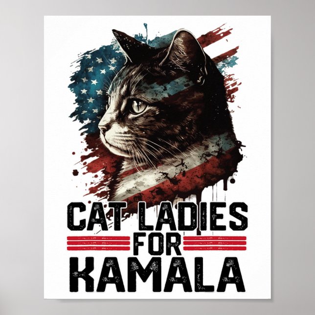 Cat Ladies For Kamala Harris Funny Cat 2  Poster (Front)