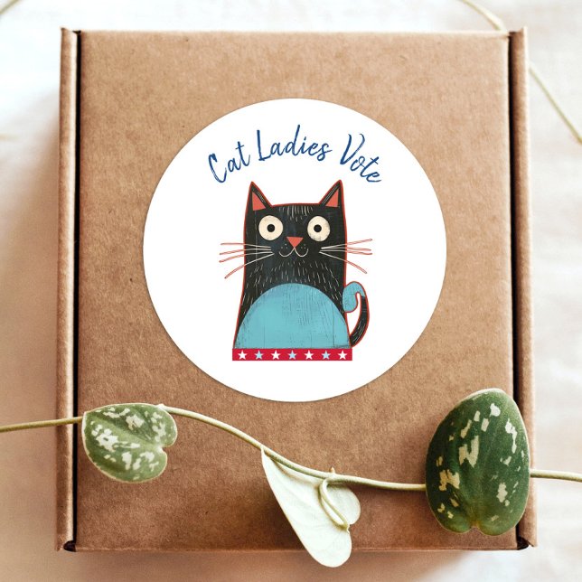 Cat Ladies Vote Script Rustic Feminist Bold Cute Classic Round Sticker (Creator Uploaded)