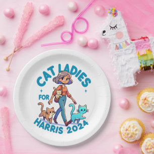 Cat Ladies Walk With Kamala Harris Cute Paper Plate