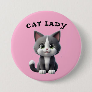 CAT LADY 7.5 CM ROUND BADGE