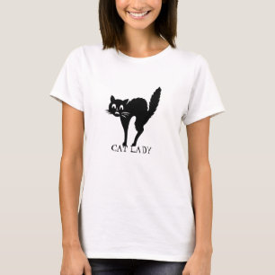 Cat lady black spooky cat custom text cute funny T-Shirt