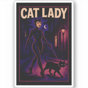 Cat Lady -Cats Art Lover- City Night Comic Graphic