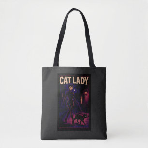 Cat Lady -Cats Art Lover- City Night Comic Graphic Tote Bag