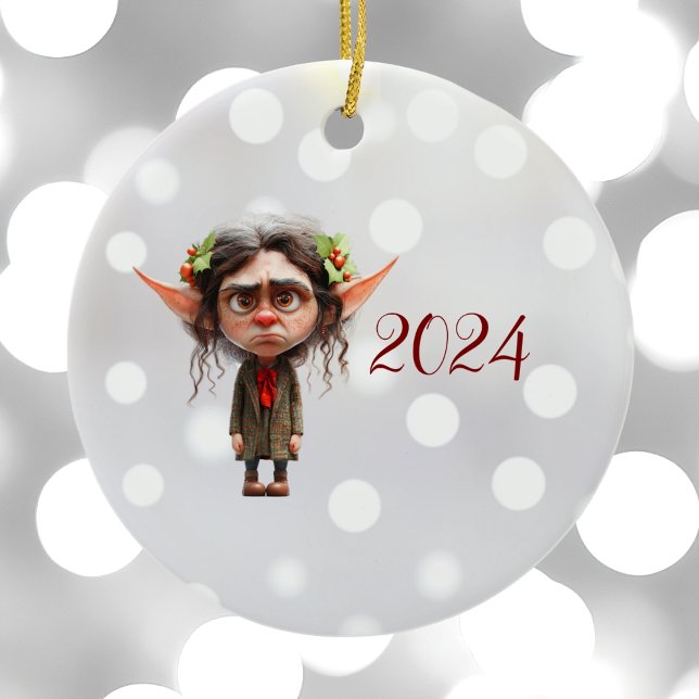 Cat Lady Christmas Elf Ceramic Ornament (Creator Uploaded)