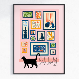 Cat Lady Colourful Modern Cat Lover Decor Pink