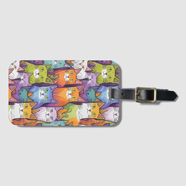 Cat lady Cute cat art Luggage Tag (Front Horizontal)
