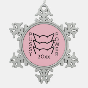 Cat Lady Ears Pink Resistance Women Protest Snowflake Pewter Christmas Ornament