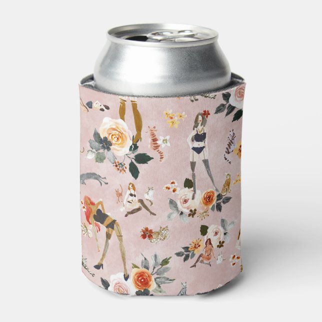 CAT LADY FLORAL Blush Can Cooler (Can Front)