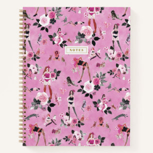 CAT LADY FLORAL Hot Pink Notebook