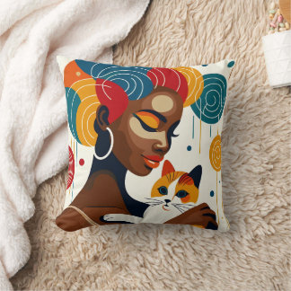 Cat Lady Graphic Illustration Cushion