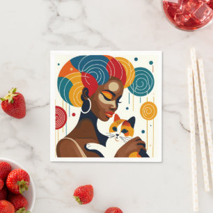 Cat Lady Graphic Illustration Napkin