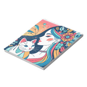 Cat Lady Graphic Illustration Notepad