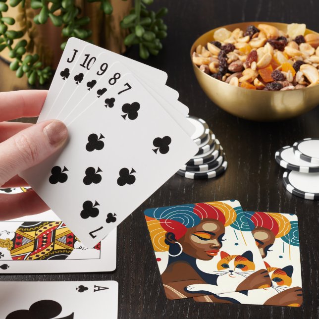 Cat Lady Graphic Illustration Playing Cards (In Situ)