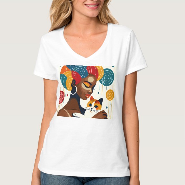 Cat Lady Graphic Illustration T-Shirt (Front)