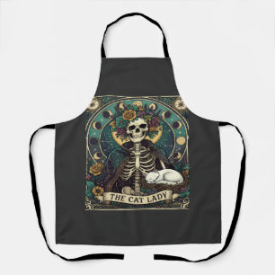 Cat Lady Haloween Skeleton Floral Moon Compass Apron