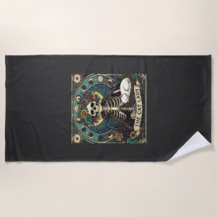 Cat Lady Haloween Skeleton Floral Moon Compass Beach Towel