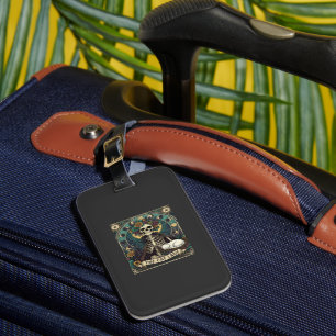 Cat Lady Haloween Skeleton Floral Moon Compass Luggage Tag