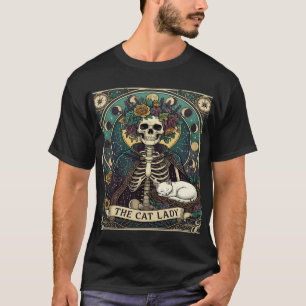 Cat Lady Haloween Skeleton Floral Moon Compass T-Shirt