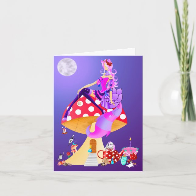 Cat lady in Moonlight  Greetings Card (Front)