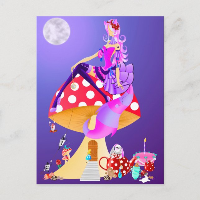 Cat lady in Moonlight  Postcard (Front)