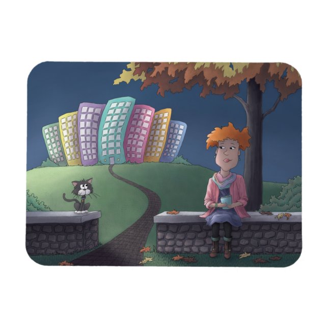 Cat Lady in the park Magnet (Horizontal)