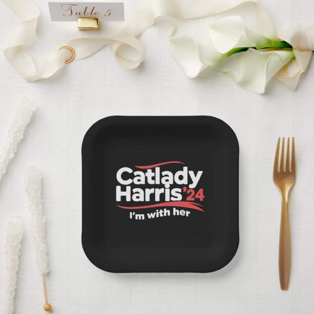 Cat Lady Kamala Harris 2024 I'm With Her Paper Plate (Wedding)
