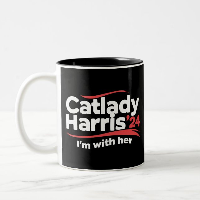 Cat Lady Kamala Harris 2024 I'm With Her Two-Tone Coffee Mug (Left)
