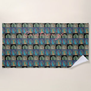 Cat Lady Multi Cats Sitting Thunder_Cove Beach Towel