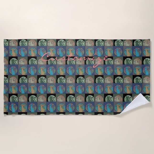 Cat Lady Multi Cats Sitting Thunder_Cove Beach Towel (Front)