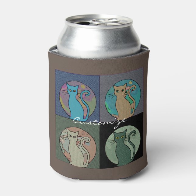 Cat Lady Multi Cats Sitting Thunder_Cove Can Cooler (Can Front)