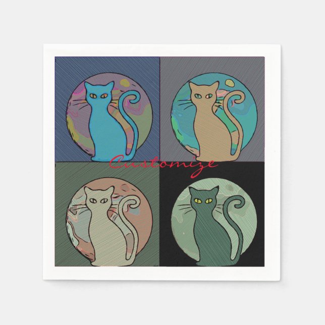 Cat Lady Multi Cats Sitting Thunder_Cove Napkin (Front)