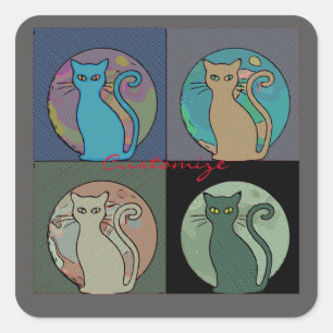Cat Lady Multi Cats Sitting Thunder_Cove Square Sticker
