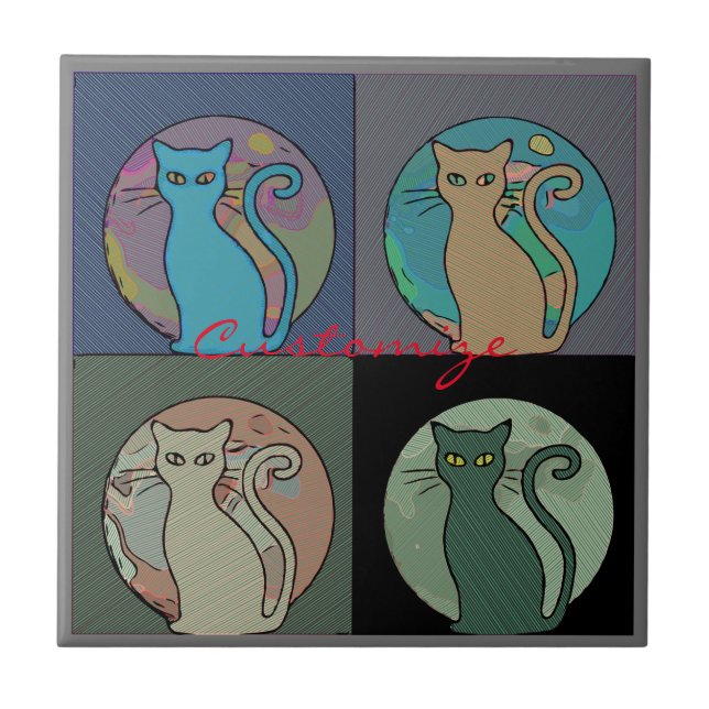 Cat Lady Multi Cats Sitting Thunder_Cove Tile (Front)