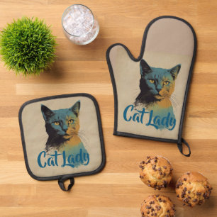 Cat Lady Oven Mitt & Pot Holder Set