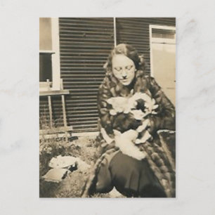 cat lady postcard