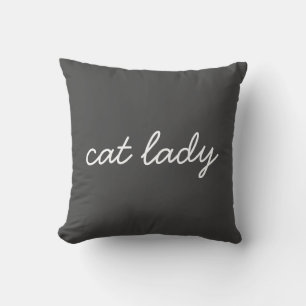 Cat Lady Simple Modern Script Lettering in Black Cushion