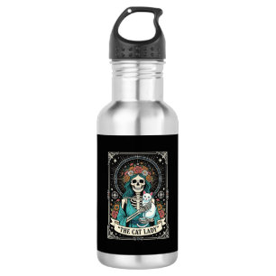 Cat Lady Skeleton Tarot Floral Gothic 532 Ml Water Bottle