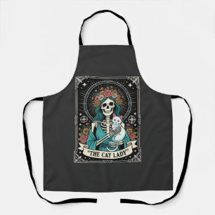 Cat Lady Skeleton Tarot Floral Gothic Apron