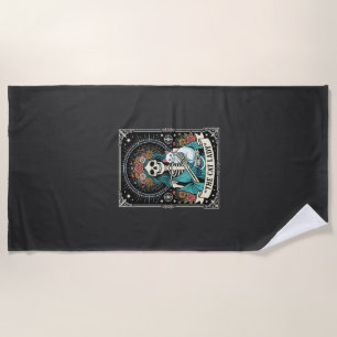 Cat Lady Skeleton Tarot Floral Gothic Beach Towel
