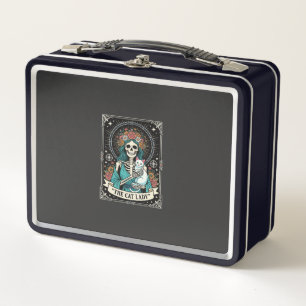 Cat Lady Skeleton Tarot Floral Gothic Metal Lunch Box