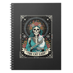 Cat Lady Skeleton Tarot Floral Gothic Notebook