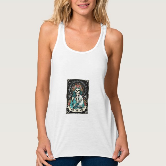 Cat Lady Skeleton Tarot Floral Gothic Singlet (Front)