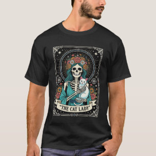 Cat Lady Skeleton Tarot Floral Gothic T-Shirt